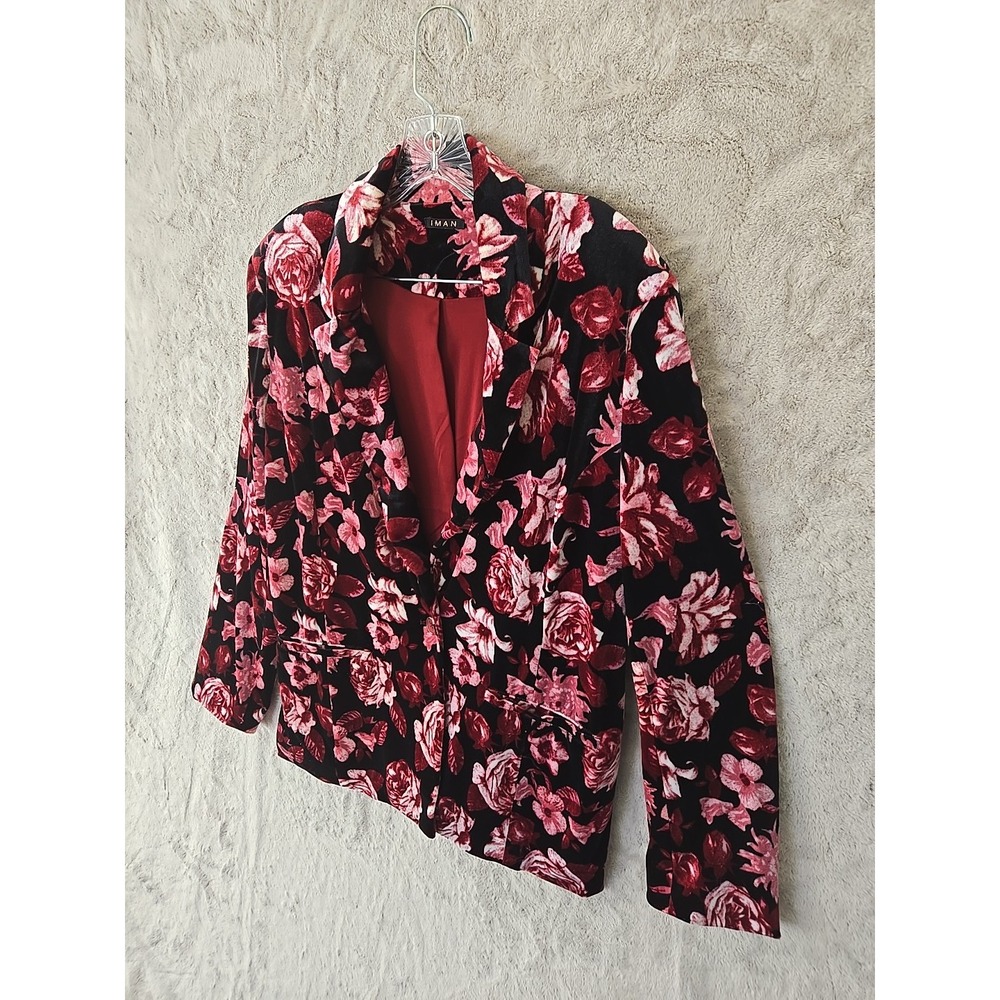 Iman Jacket Blazer Womens Sz XL Black Floral Long Sleeve Collared *Measurements*